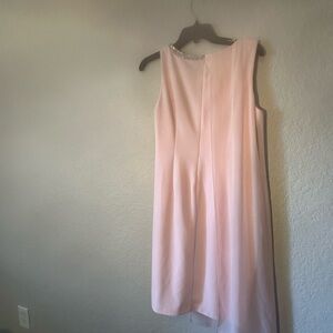 SLNY Light Pink Midi Dress with Embellished Neckline